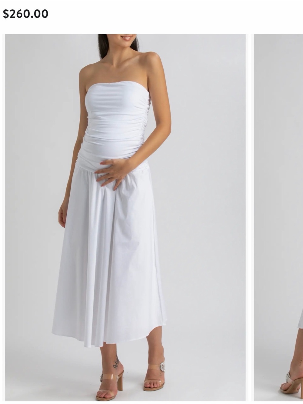 Pietro Brunelli White Strapless Ruched Midi Dress